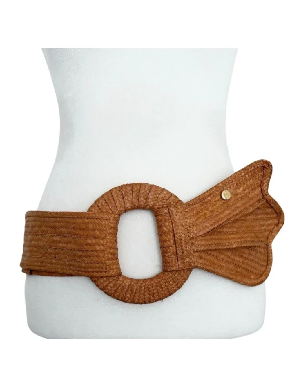 Vintage Woven‎ Straw Oversized Buckle Statement Belt Boho Tropical Resort (S)